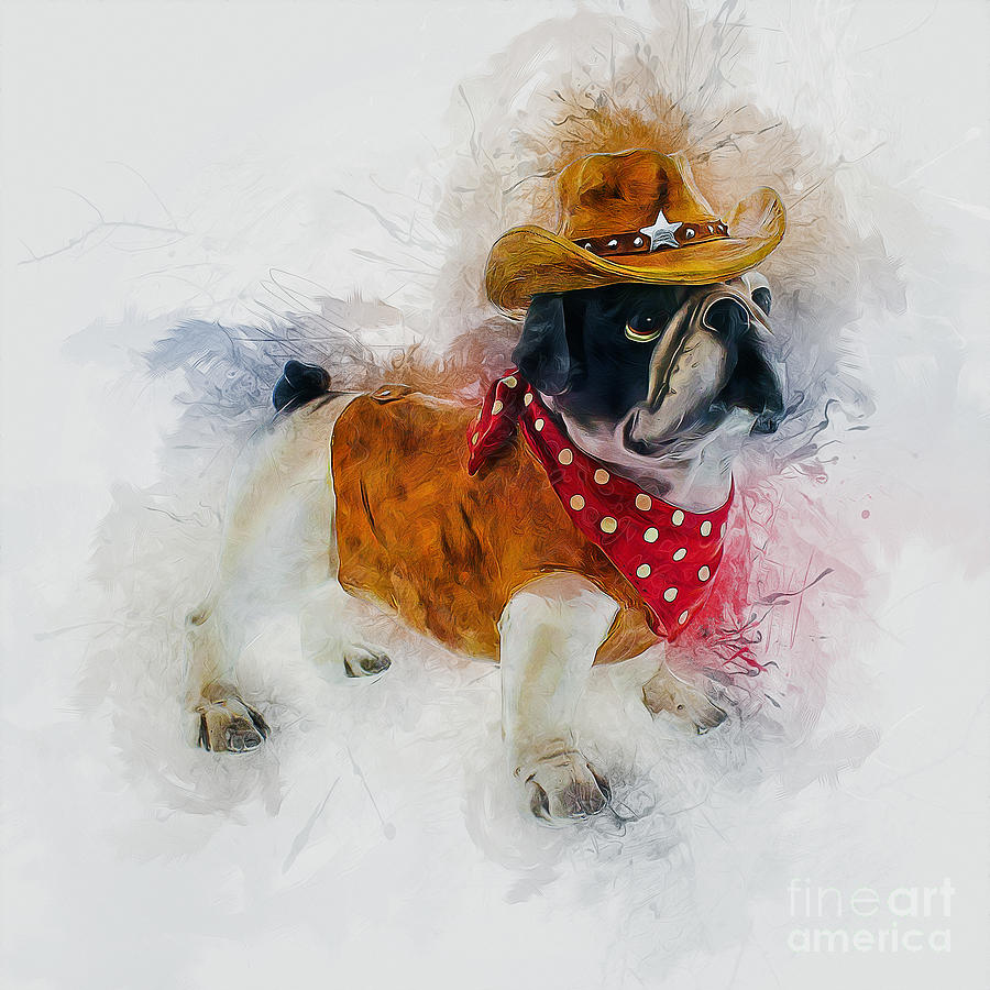 Dog Painting - Cowboy Bulldog by Ian Mitchell