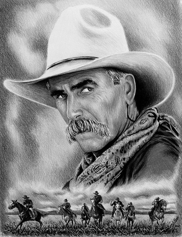 Cowboy bw Drawing by Andrew Read