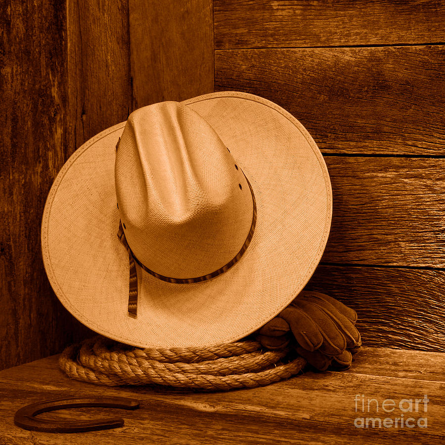 Cowboy Hat and Gear - Sepia Photograph by Olivier Le Queinec - Fine Art ...