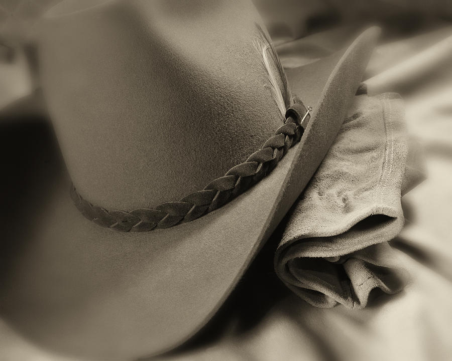 Hat Photograph - Cowboy Hat and Gloves by Tom Mc Nemar