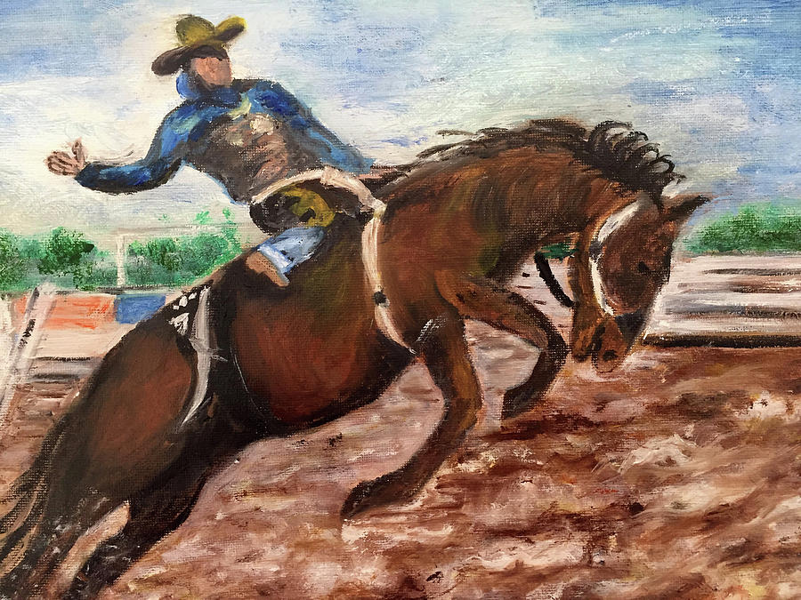 Cowboy in a Rodeo Painting by Lucille Valentino
