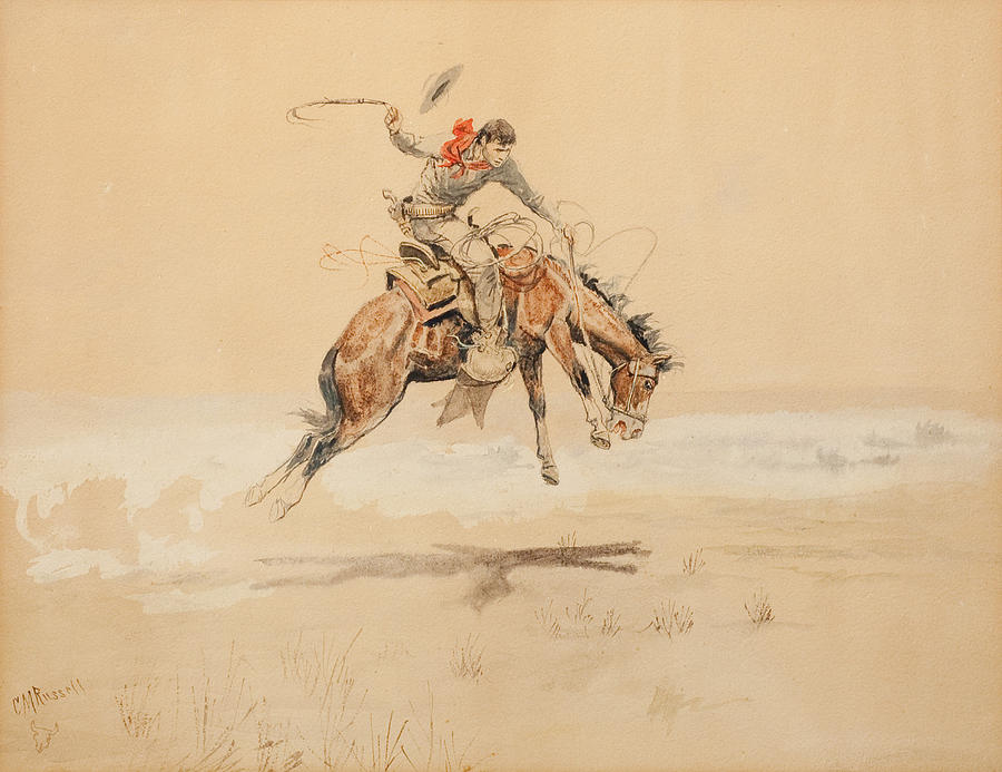 Cowboy on a Bucking Horse Painting by Celestial Images