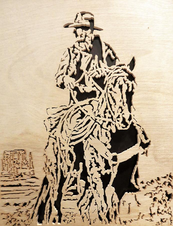 Cowboy on bluff Mixed Media by Kris Martinson - Pixels