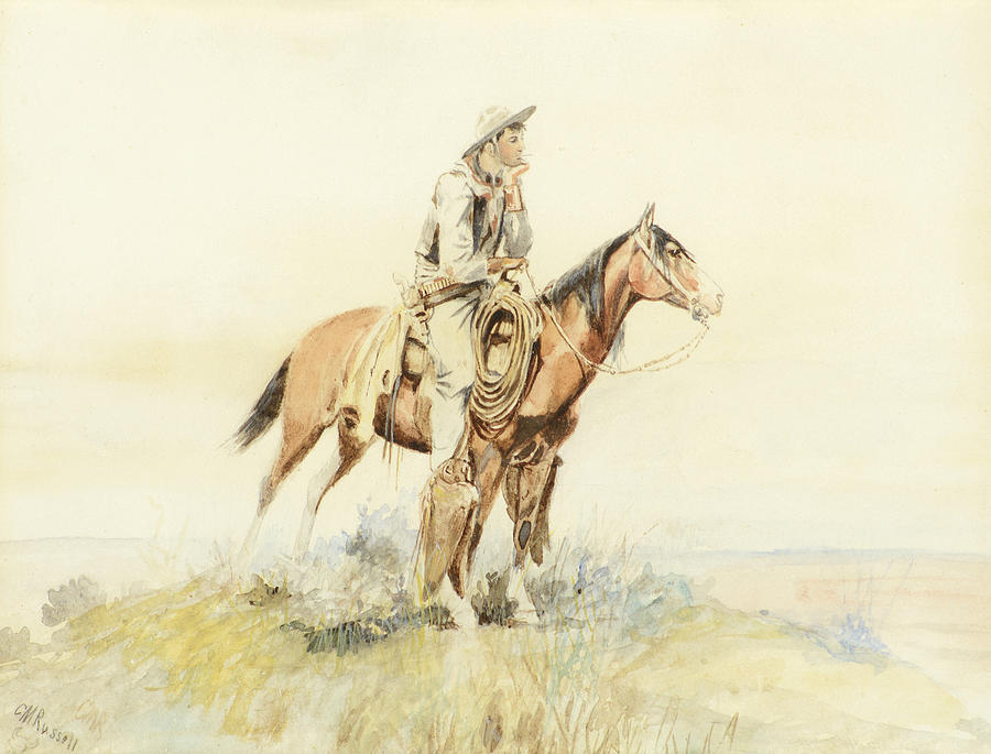 Cowboy on Horseback Painting by Celestial Images