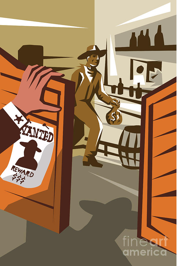 Outlaw Digital Art - Cowboy Robber Stealing Saloon Poster by Aloysius Patrimonio