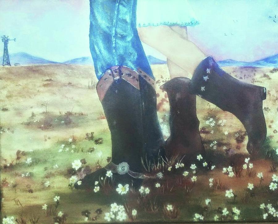 Cowboy Romancin Painting by Teri Merrill