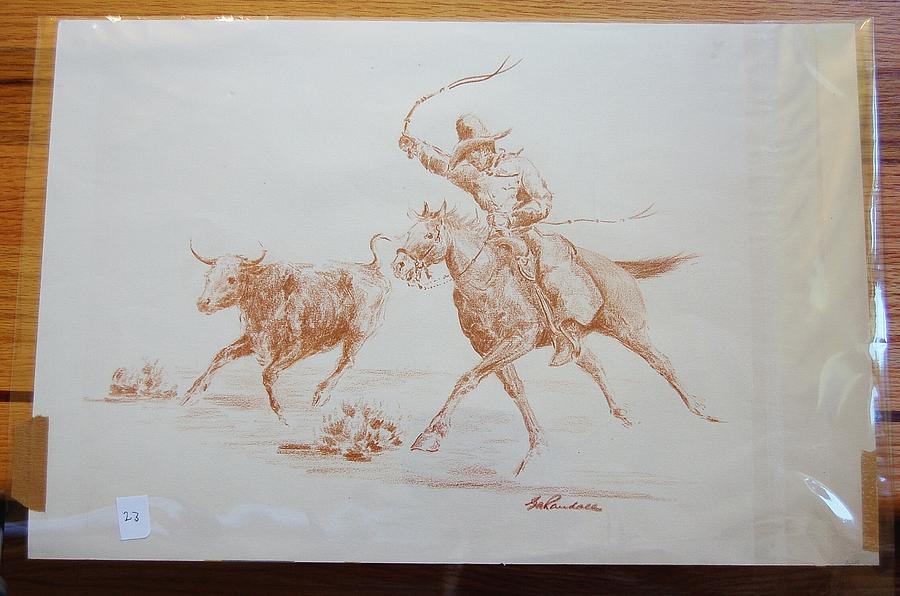 Rope Drawing - Cowboy Roping a Steer by Smart Healthy Life