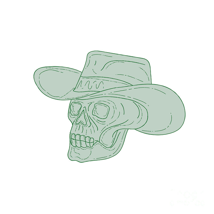 Skull Digital Art - Cowboy Skull Drawing by Aloysius Patrimonio