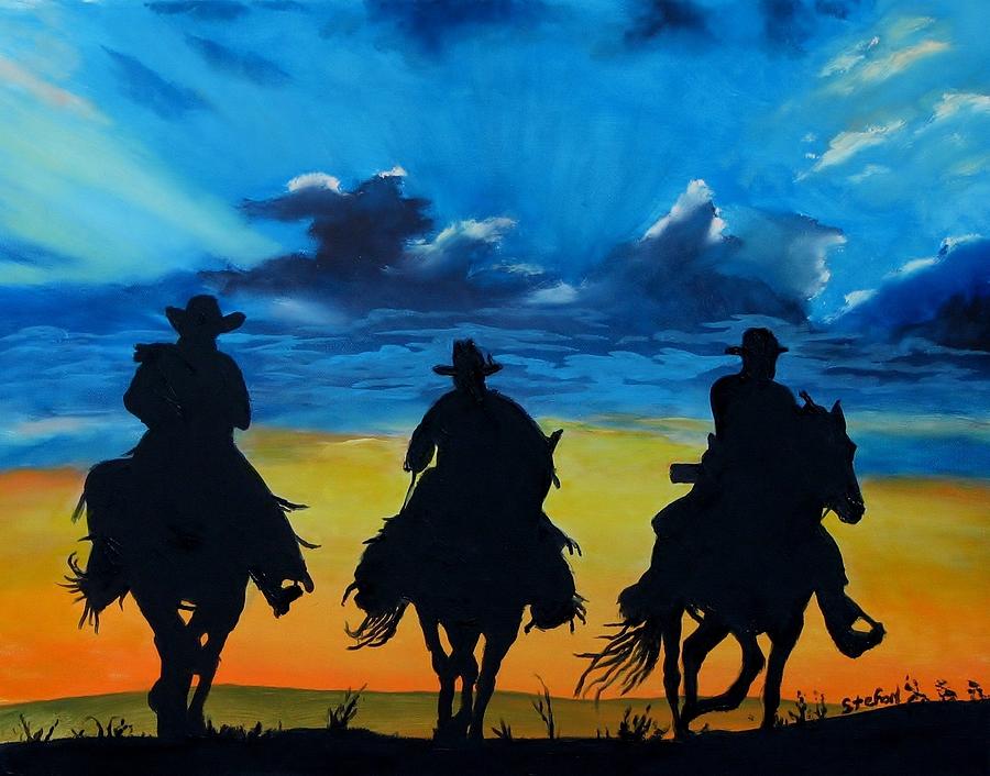 Horse Painting - Cowboy  Sunset by Stefon Marc Brown