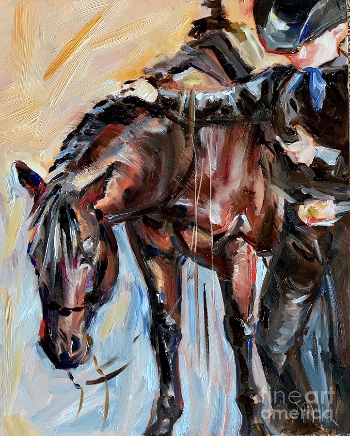 Cowboy And Horse Painting - Cowboy with his horse by Maria Reichert
