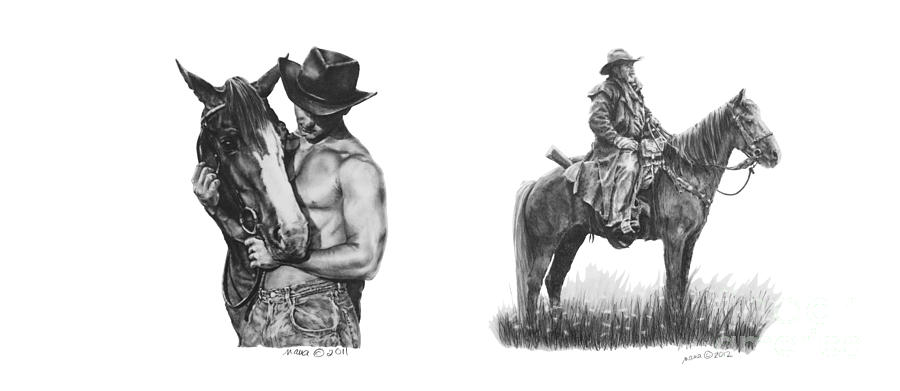 Cowboys and Horses Drawing by Marianne NANA Betts