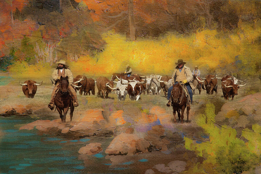 Cowboys and Longhorns Photograph by Toni Hopper