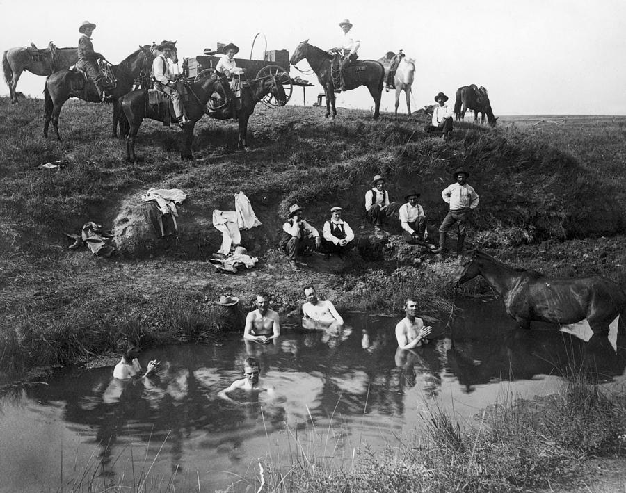 Cowboys Bathing Photograph by Granger