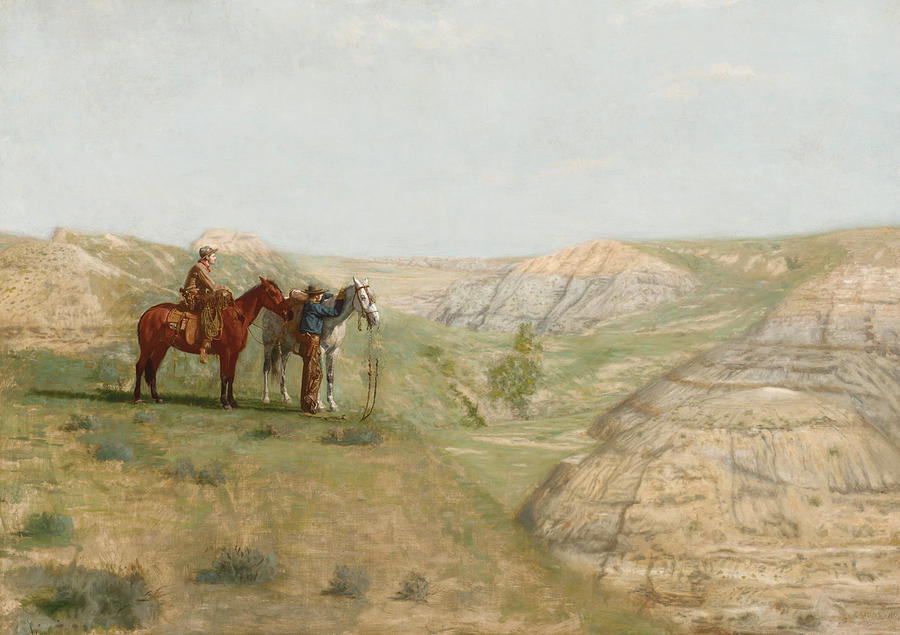 Landscape Painting - Cowboys in the Badlands by Thomas Cowperthwait Eakins