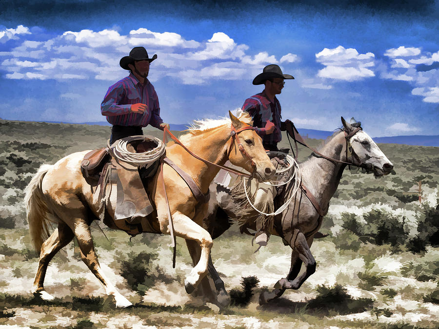 Cowboys on Horseback riding the range by Nadja Rider Cowboys on Horseback riding the range by Nadja Rider