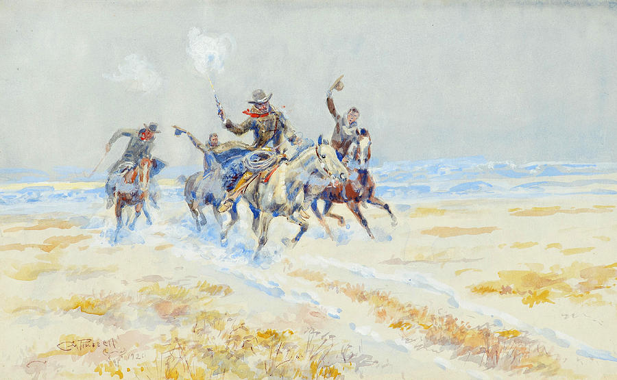 Cowboys on the Plains Drawing by Charles Marion Russell