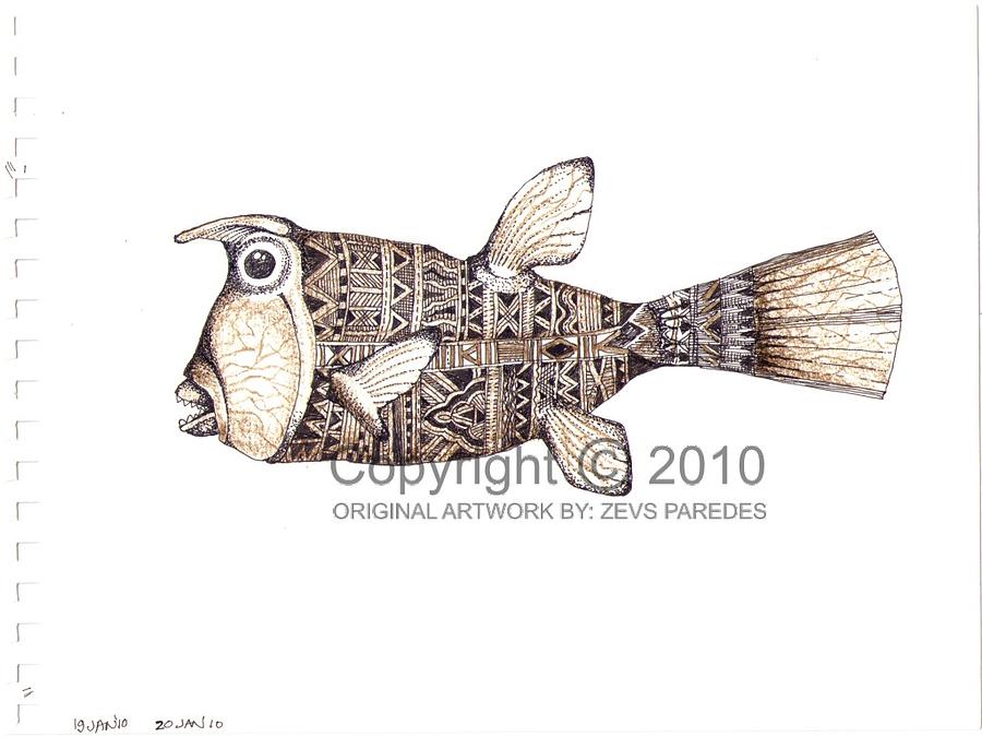 Fish Drawing - Cowfish 1  by Zeus Paredes