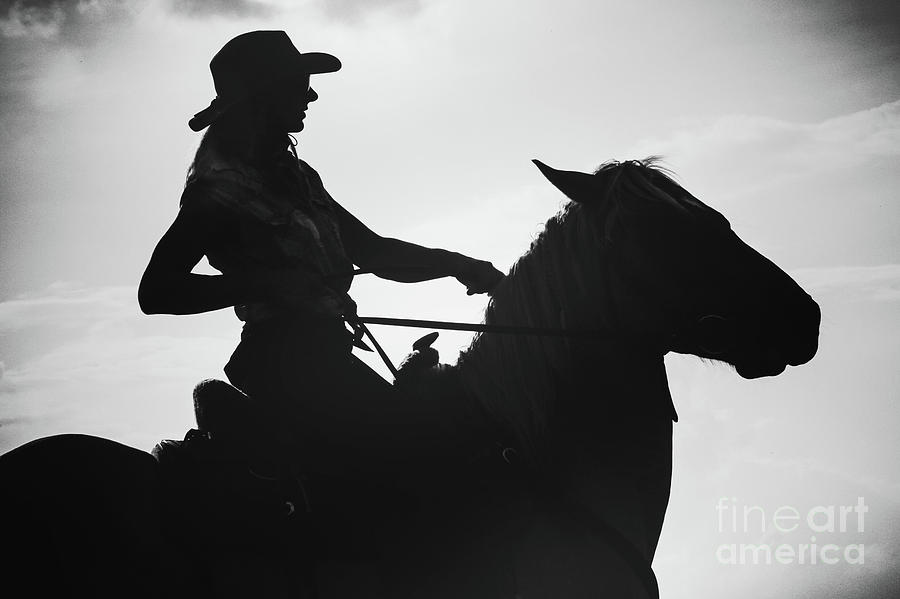 Cowgirl and horse silhouette Photograph by Dimitar Hristov
