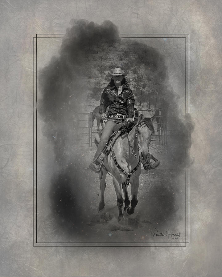 Cowgirl riding in the Smoke _B1 Digital Art by Walter Herrit