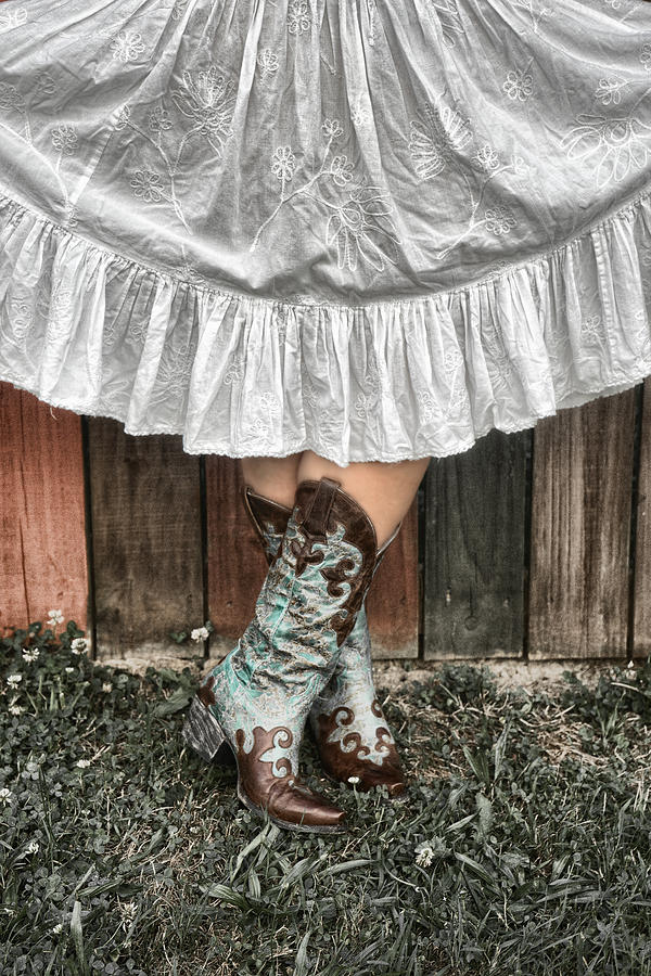 Boot Photograph - Cowgirl Skirt with Boots by Sharon Popek