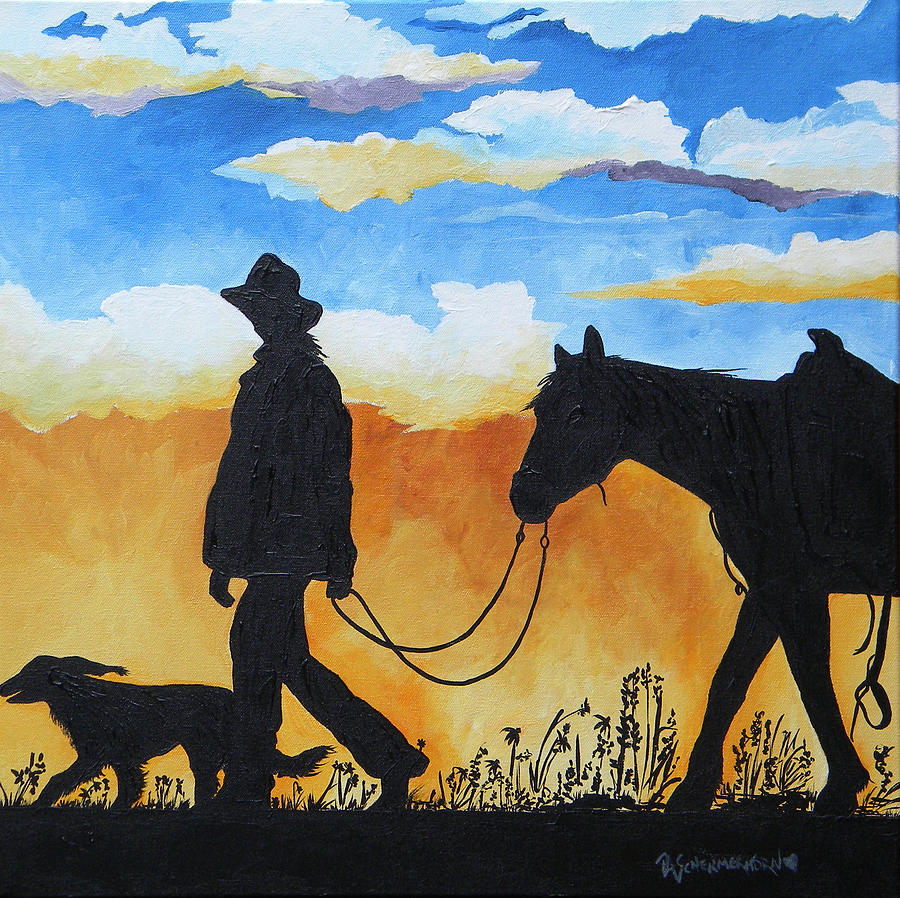 Sunset Painting - Cowgirl Sunset by Patti Schermerhorn