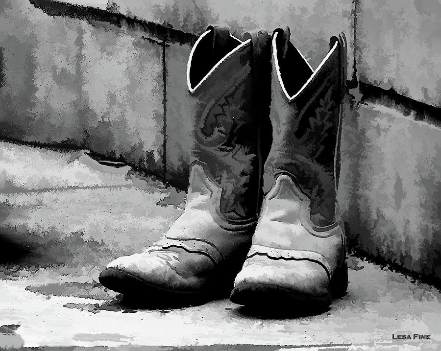 Cowpoke Boots BW Photograph by Lesa Fine