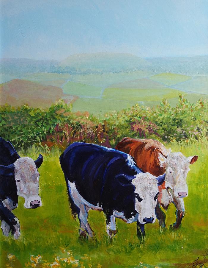 Cows and English Landscape Painting by Mike Jory
