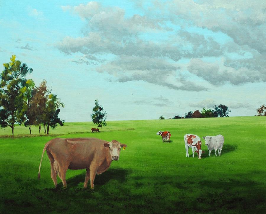 Animal Painting - Cows at Pasture by Nolan Clark