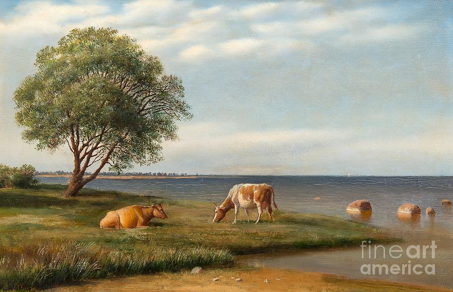 Cows By The Shore Painting by MotionAge Designs