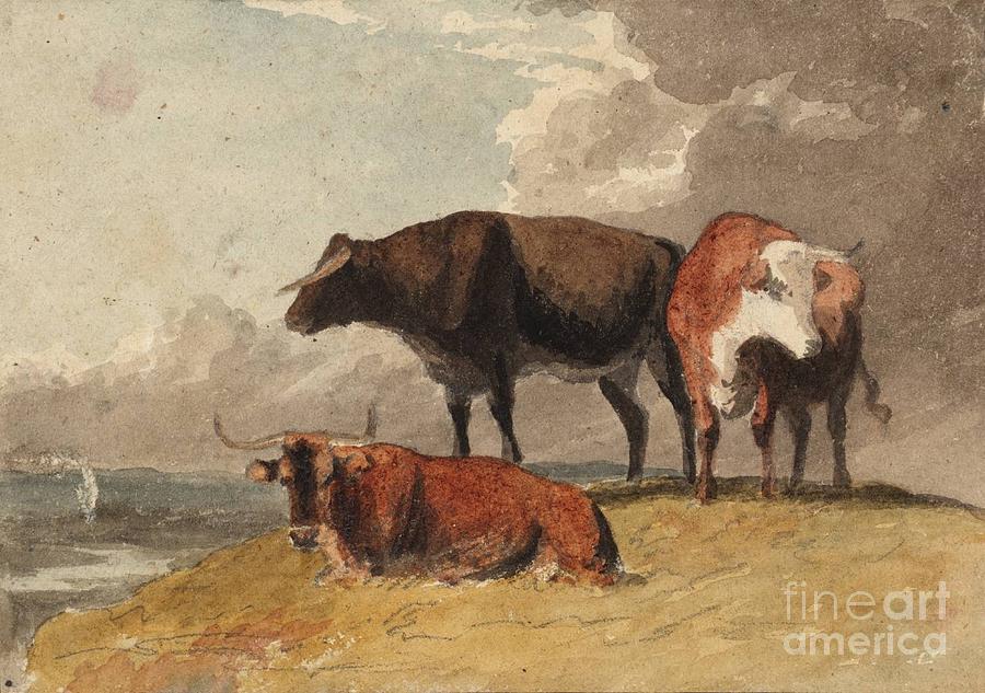 Cows in a Landscape Painting by MotionAge Designs