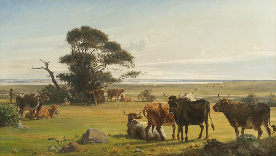 Cows in a Meadow Painting by Otto Haslund