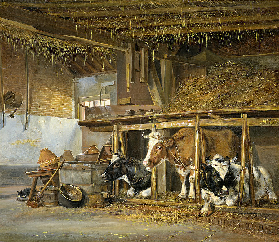 Cows in a Stable Painting by Jan van Ravenswaay