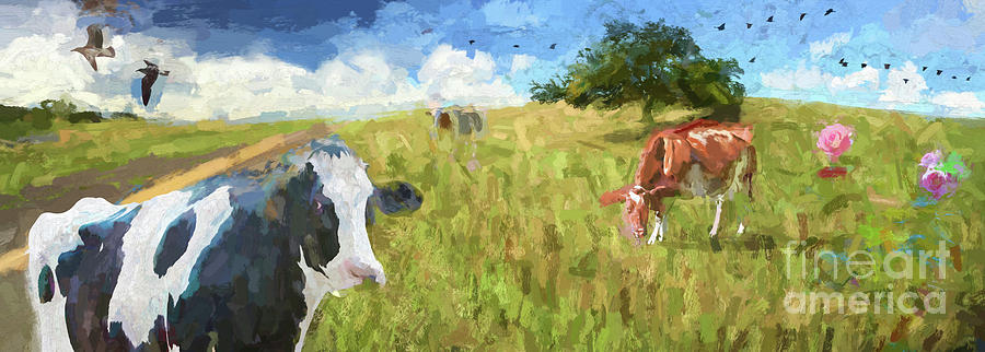 Cows in field, ver 2 Photograph by Larry Mulvehill
