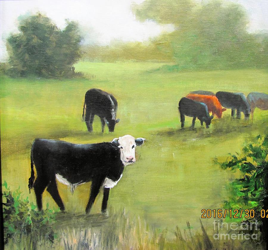 Cows in Pasture Painting by Barbara Haviland