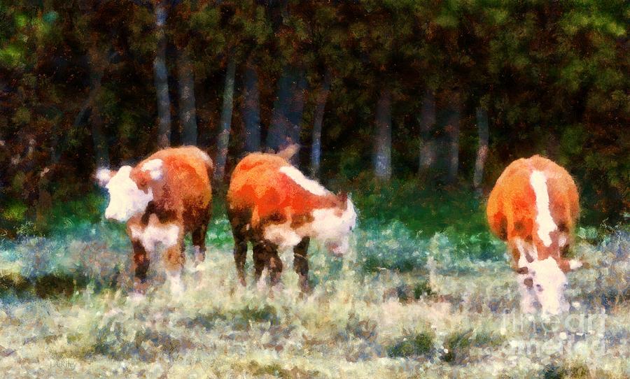 Cows in the Meadow  - Swish swish swish Painting by Janine Riley