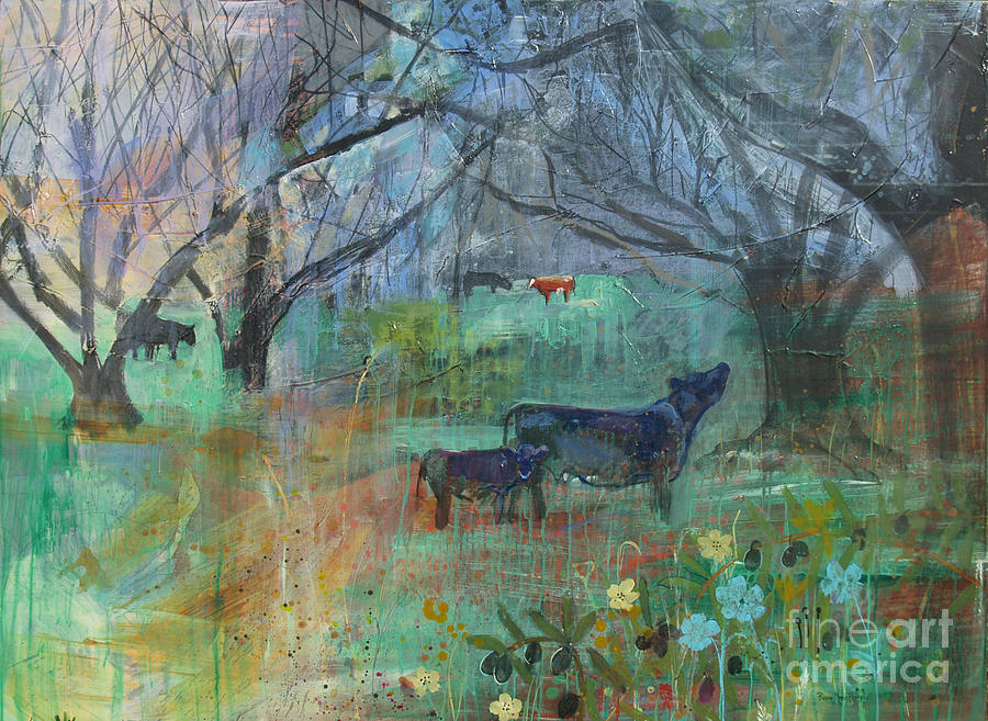 Cows in the Olive Grove Painting by Robin Pedrero