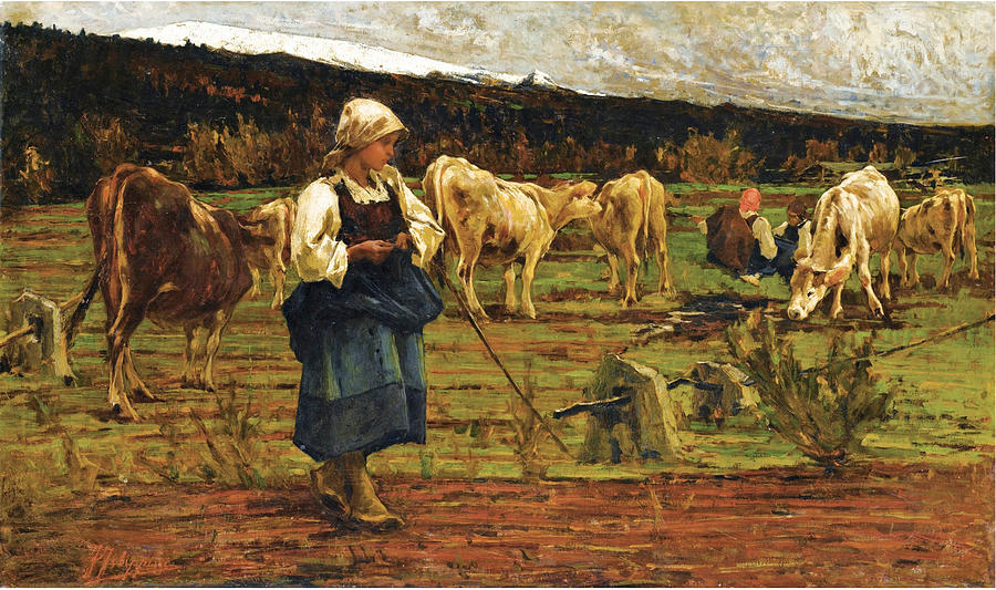 Cows in the Pasture Painting by Francesco Filippini
