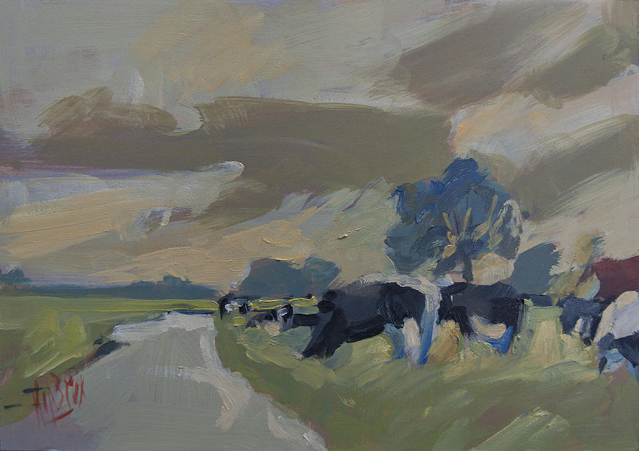 Cows in the polder Painting by Nop Briex