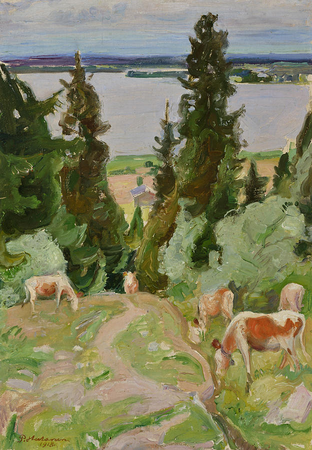 Cows in Vaisalanmaki Painting by Pekka Halonen