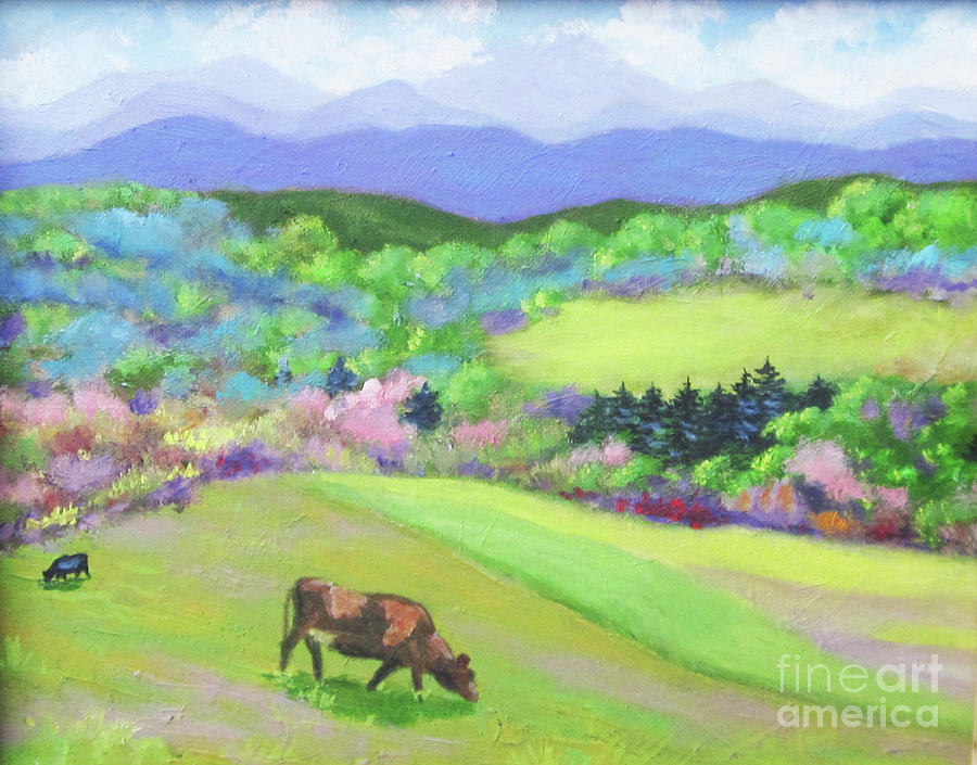 Cows on Hillside Painting by Anne Marie Brown