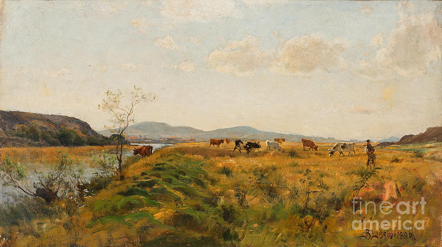 Cows on pasture Painting by Celestial Images