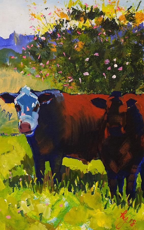 Cows Sheltering Under A Tree Drawing by Mike Jory