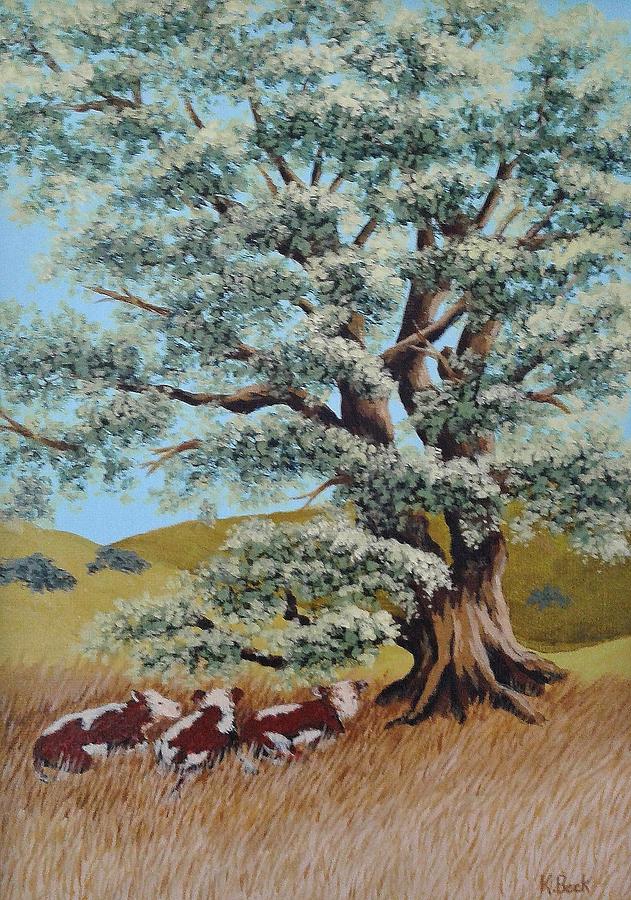 Cows Under Old Oak Painting by Katherine Young-Beck