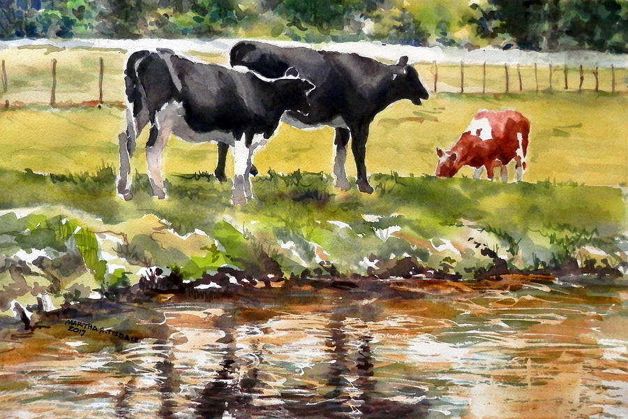 Cows Water Valley Painting by Martha Tisdale