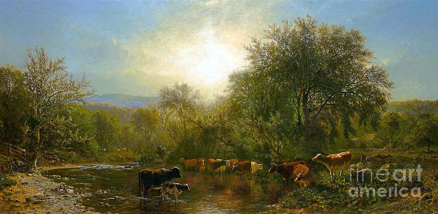 Cows Watering Painting by Celestial Images