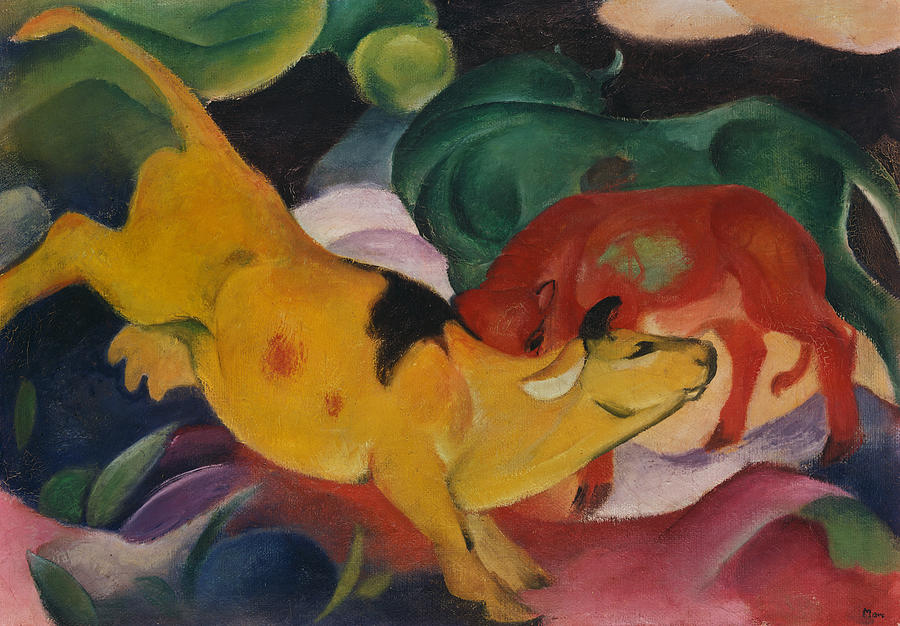 Franz Marc Painting - Cows Yellow Red and Green by Franz Marc