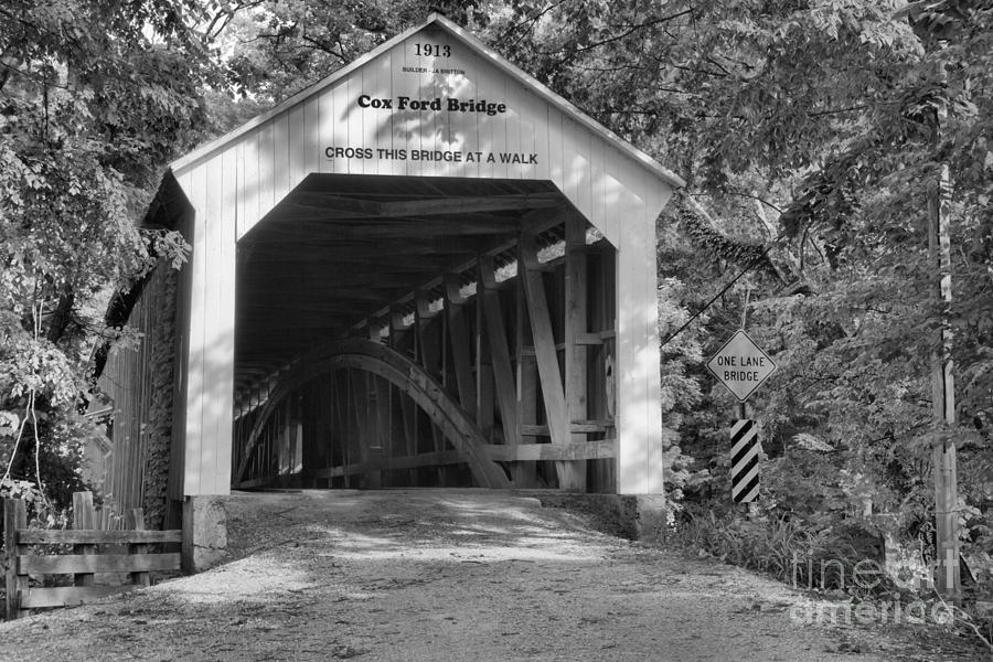 Cox Ford Covered Bridge Black And White Photograph by Adam Jewell