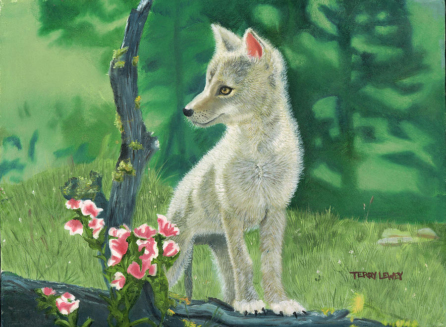 Tree Painting - Coyote Pup by Terry Lewey