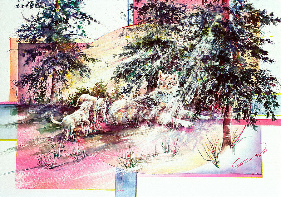 Coyote Pups Painting by Connie Williams