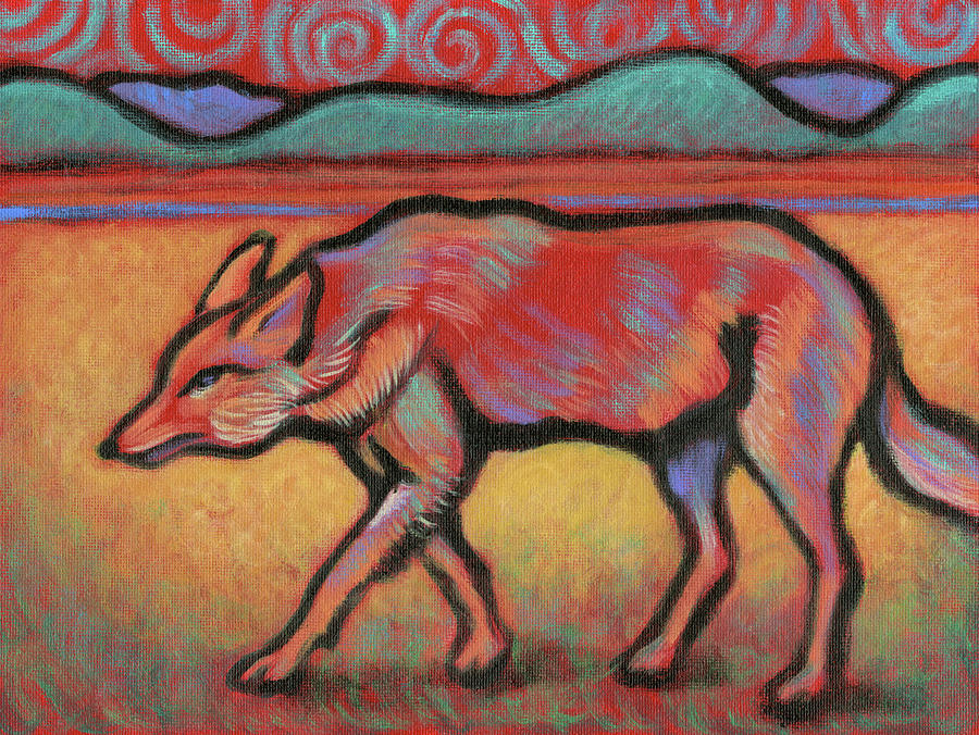 Coyote Totem Painting by Linda Ruiz-Lozito